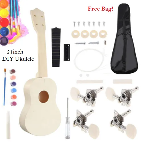 thumbnail image 2 of DIY Ukulele Kit - 23 Inch Basswood Build-Your-Own Ukulele With Rosewood Fretboard For Beginners 2 of 6