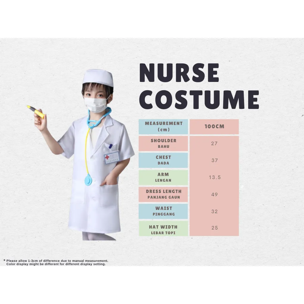 nurse kid costume size chart
