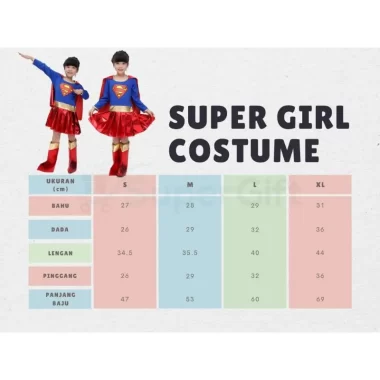 super girl kid costume size chart