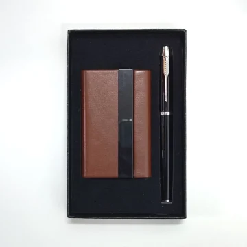 Leather Card Holder Metal Pen Gift Box