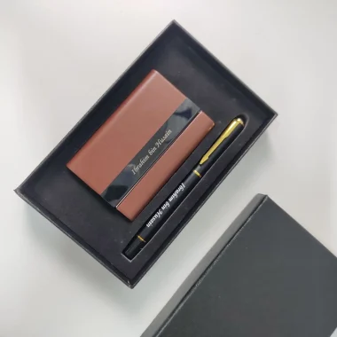 Premium Leather Card Holder & Metal Pen Gift Set