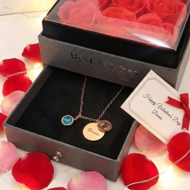 Custom Engraved Necklace with Rose Gift Box 2